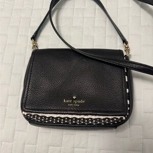 Kate spade Black Pebbled Leather Crossbody with Woven Trim sold